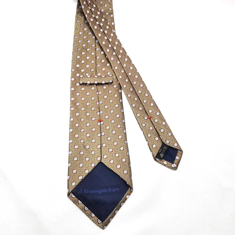 Ermenegildo Zegna Gold Silk Tie Luxe Menswear Geometric Pattern Italy Classic